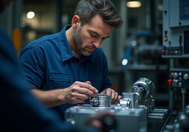 Ingenieur bei der Feinjustierung einer CNC-gefrästen Komponente